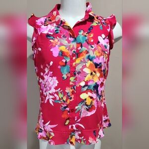 NWT NY&Company Floral Flounced-Hem Blouse Size Large